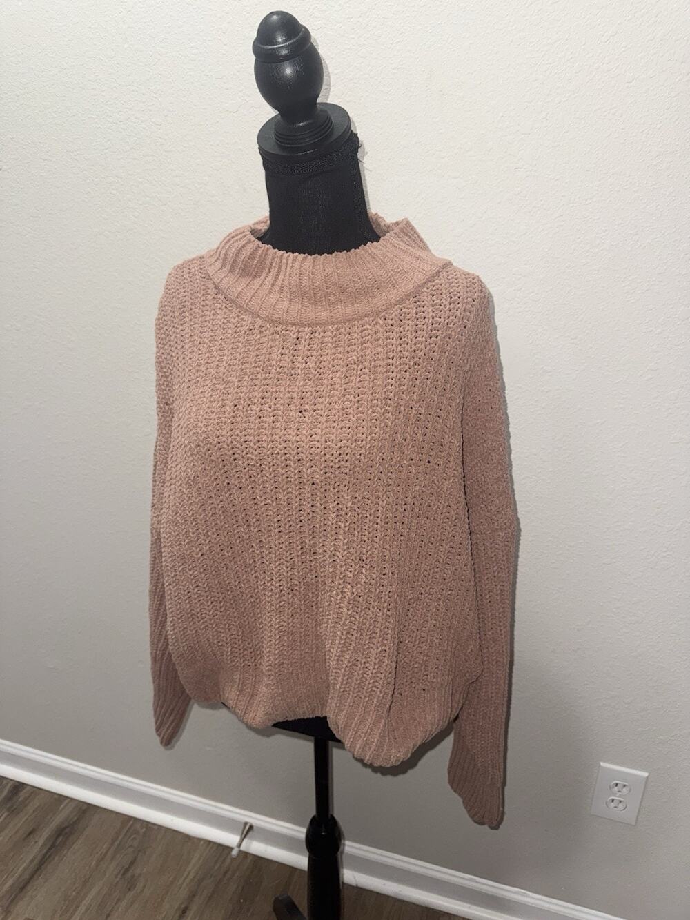 Double Zero Chunky Knit Mock Neck Sweater Womens Large L Dusty Pink Slouchy